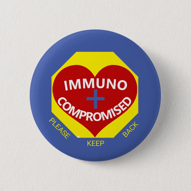 Immunocompromised - Blue, Yellow, Red Heart Button (Front)