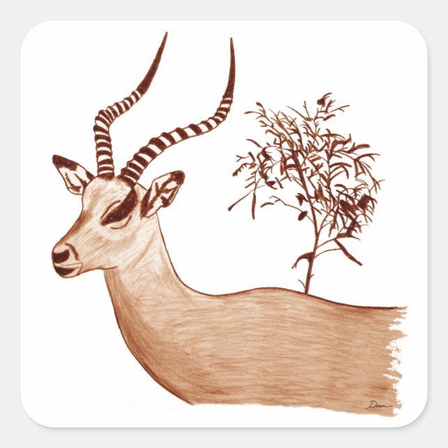 Impala Antelope Animal Wildlife Drawing Sketch Square Sticker (Front)