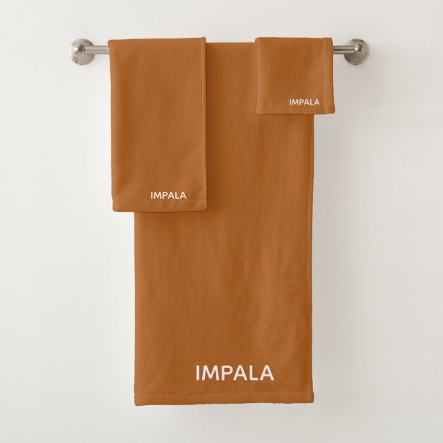Impala brown colour name bath towel set (Insitu)