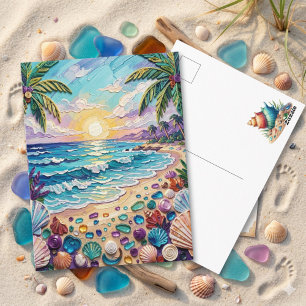 Impasto Beach and Sea Glass   Saying Hi Postcard