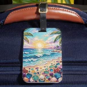 Impasto Beach and Sea Glass Sunset and Sunrise Luggage Tag