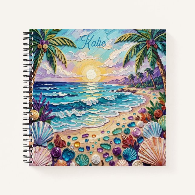 Impasto Beach and Sea Glass Sunset and Sunrise Notebook (Front)