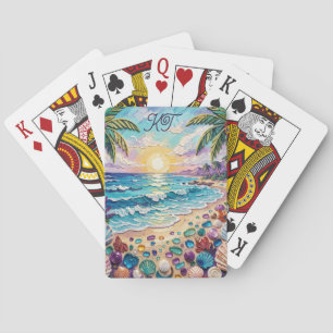 Impasto Beach and Sea Glass Sunset and Sunrise Playing Cards