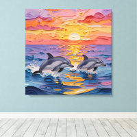 Impasto Dolphins and Ocean Waves  