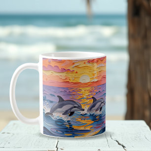 Impasto Dolphins and Ocean Waves   Coffee Mug