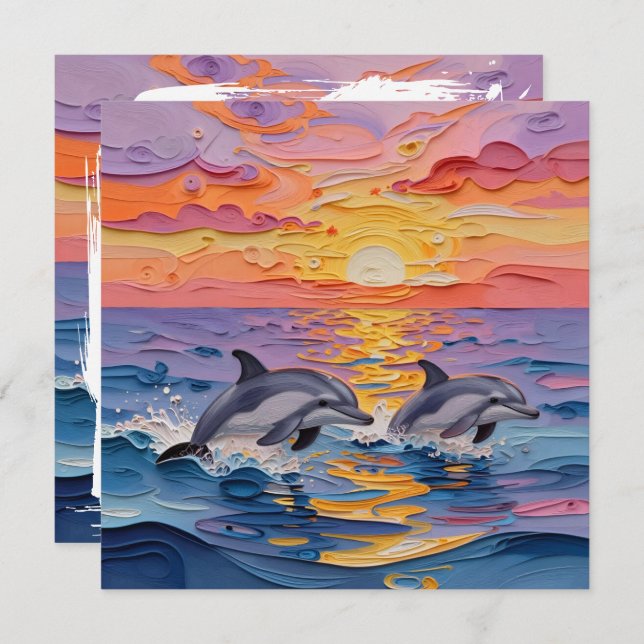 Impasto Dolphins and Ocean Waves | Thinking of You Card (Front/Back)