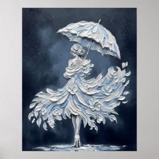 Impasto Floral Bride with Umbrella Poster