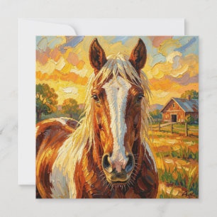 Impasto Horse on a Farm Blank Holiday Card