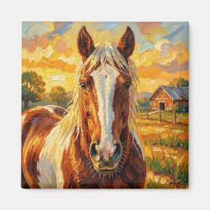 Impasto Horse on a Farm Magnet