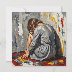 Impasto Oil of Woman Sad, Sick Depressed Emotional Card