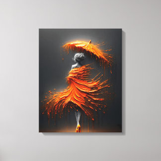 Impasto Orange Umbrella Silhouette Canvas Print