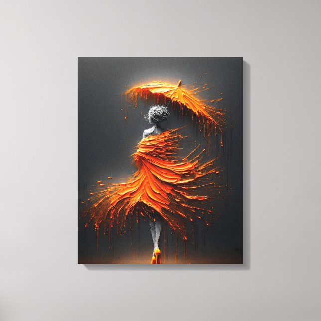 Impasto Orange Umbrella Silhouette Canvas Print (Front)