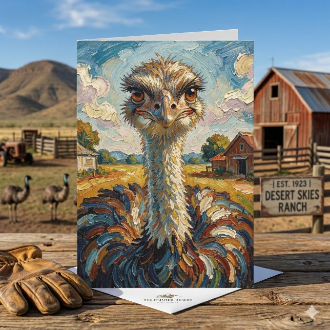 Impasto Ostrich on a Ranch | Birthday Card (Creator Uploaded)