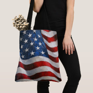 Impasto Painted American Flag Tote Bag