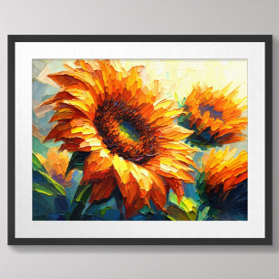 Impasto Painting of Sunflowers Poster