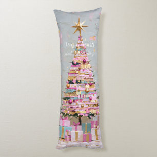 Impasto Pink and Gold Christmas Tree Body Cushion