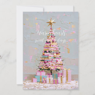 Impasto Pink and Gold Christmas Tree Invitation