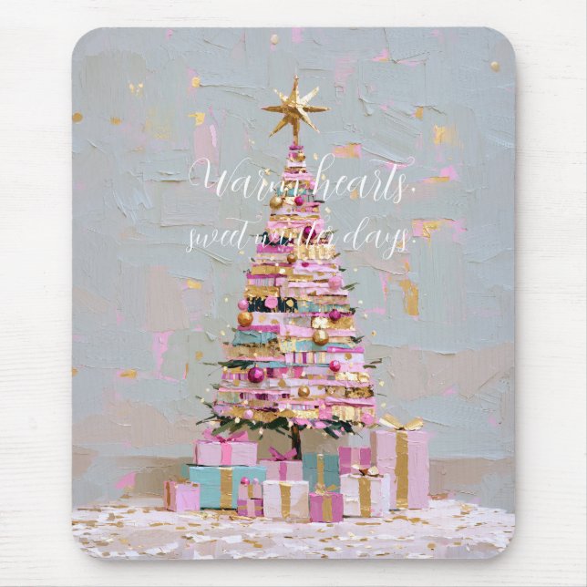 Impasto Pink and Gold Christmas Tree Mouse Pad (Front)