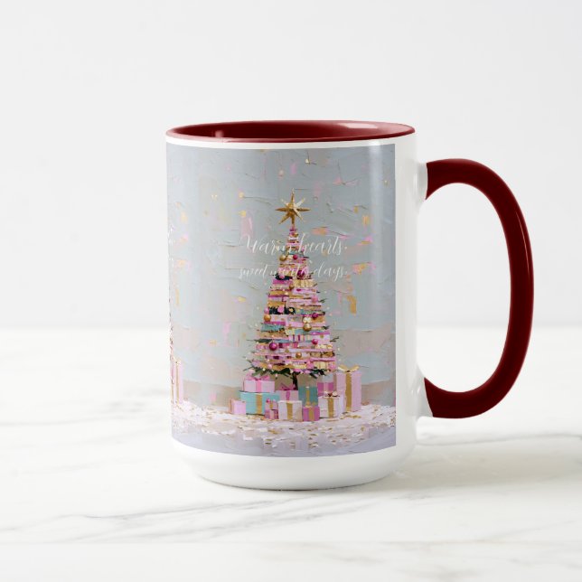 Impasto Pink and Gold Christmas Tree Mug (Right)