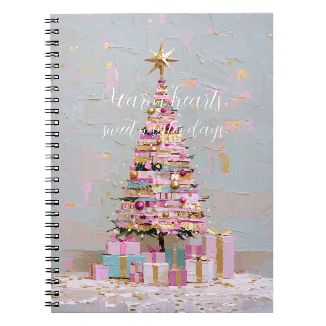 Impasto Pink and Gold Christmas Tree Notebook (Front)