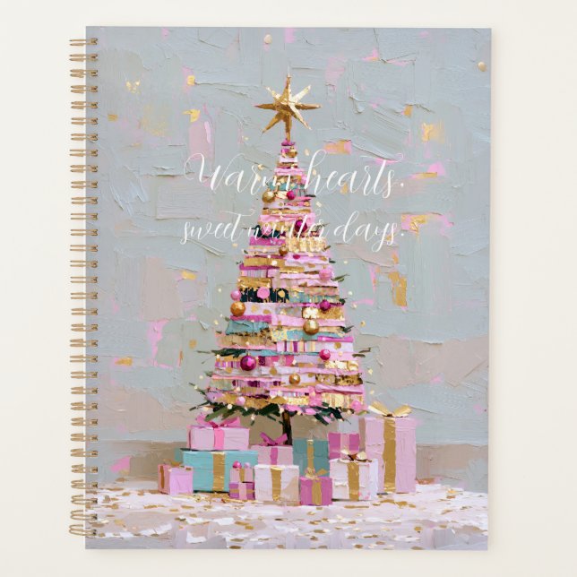Impasto Pink and Gold Christmas Tree Planner (Front)