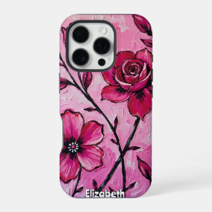 Impasto Pink Flowers on Canvas iPhone 16 Pro Case