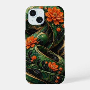 Impasto Spiral Flowers Painting, Twisted Ribbon iPhone 15 Case