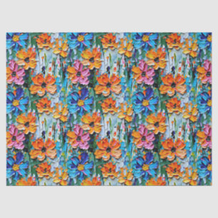 Impasto Style Flowers in a Colorful Pattern Tissue Paper