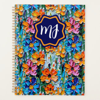 Impasto Style Flowers in a Colourful Monogrammed Planner