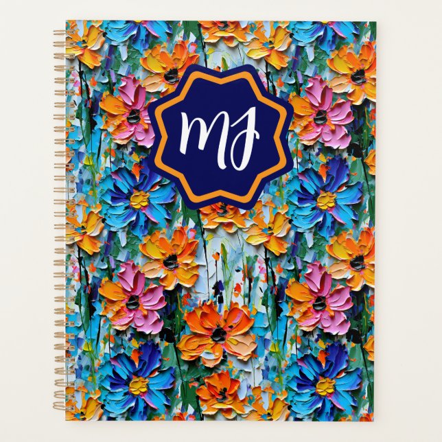 Impasto Style Flowers in a Colourful Monogrammed Planner (Front)