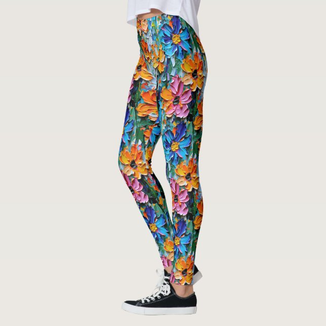 Impasto Style Oil Flowers in a Colourful Pattern Leggings (Left)