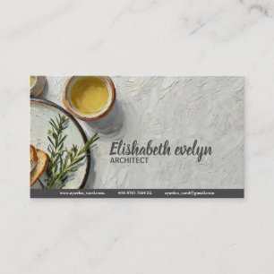 Impasto-Style Still Life of Bread & Herbs HR 432 Business Card