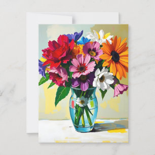 Impasto Style Vase of Colourful Flowers Postcard