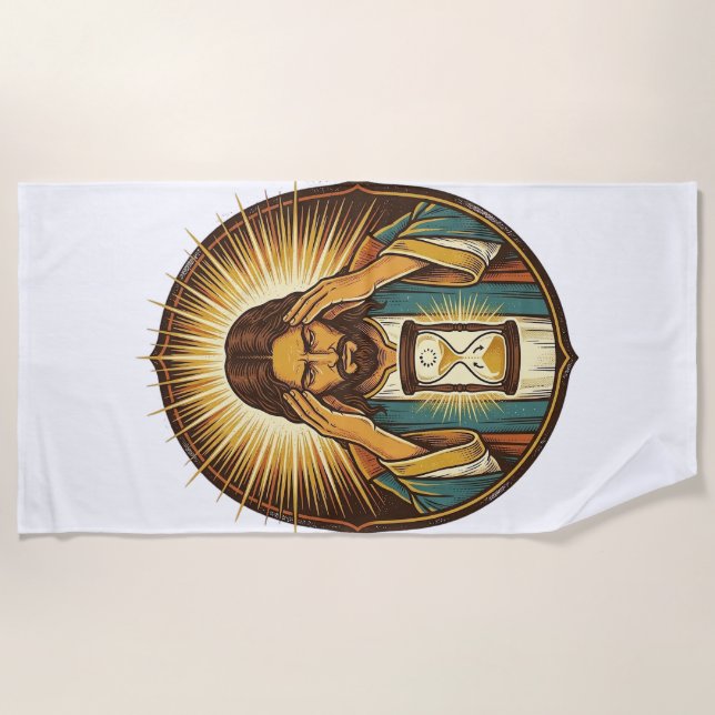 Impatient Jesus Loading Hourglass Slow Internet Te Beach Towel (Front)
