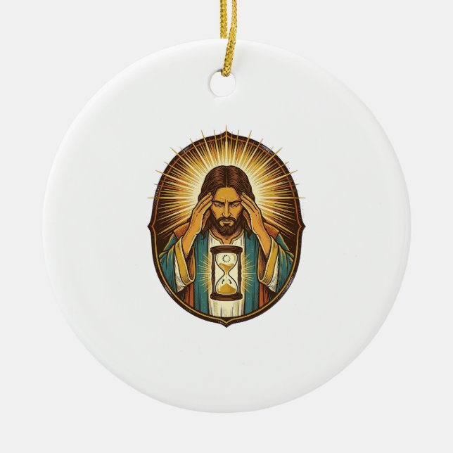 Impatient Jesus Loading Hourglass Slow Internet Te Ceramic Tree Decoration (Front)