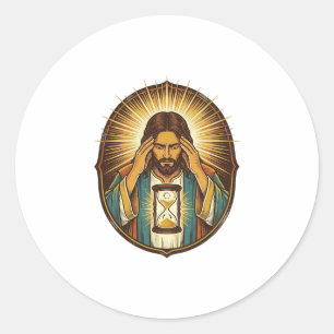 Impatient Jesus Loading Hourglass Slow Internet Te Classic Round Sticker