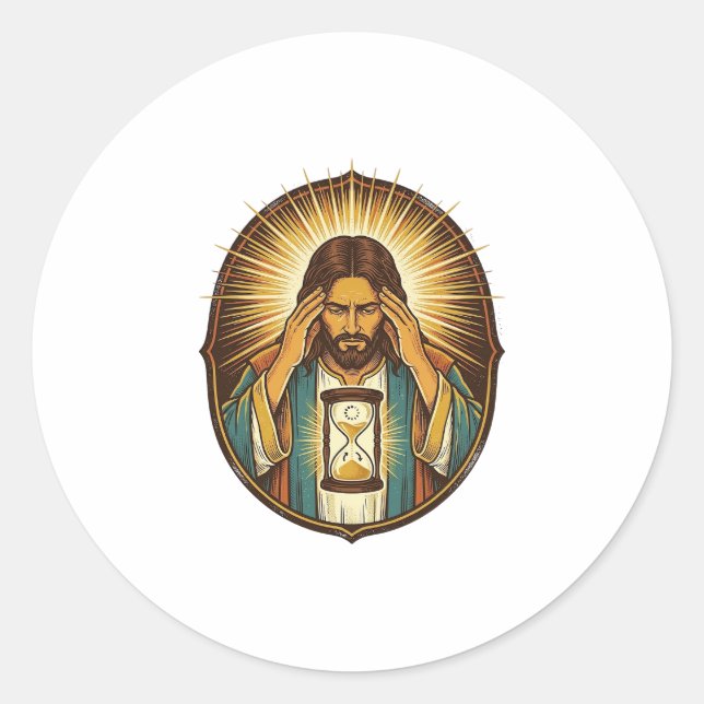 Impatient Jesus Loading Hourglass Slow Internet Te Classic Round Sticker (Front)