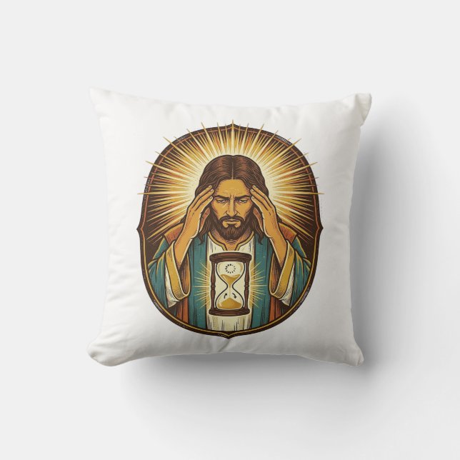 Impatient Jesus Loading Hourglass Slow Internet Te Cushion (Front)