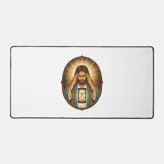 Impatient Jesus Loading Hourglass Slow Internet Te Desk Mat (Front)