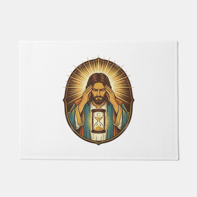 Impatient Jesus Loading Hourglass Slow Internet Te Doormat (Front)