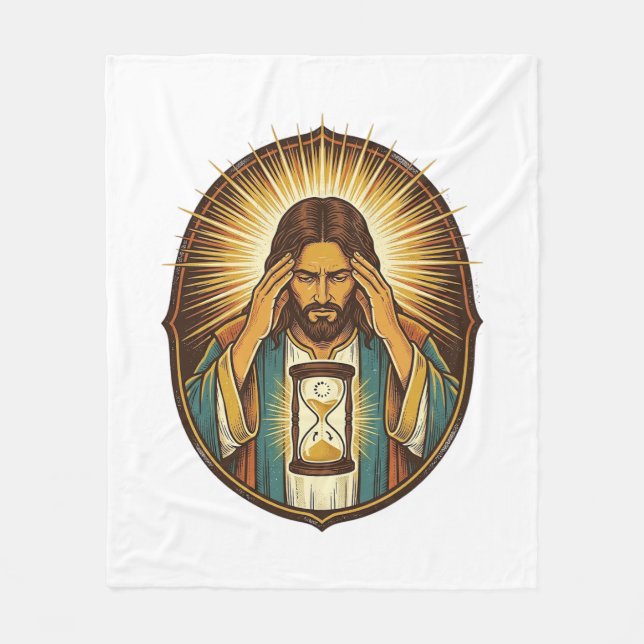 Impatient Jesus Loading Hourglass Slow Internet Te Fleece Blanket (Front)