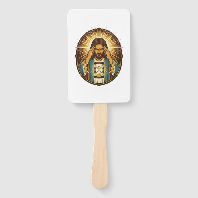 Impatient Jesus Loading Hourglass Slow Internet Te Hand Fan (Front)