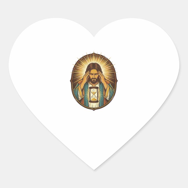 Impatient Jesus Loading Hourglass Slow Internet Te Heart Sticker (Front)