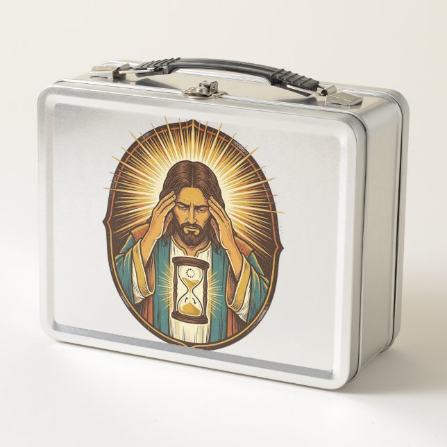 Impatient Jesus Loading Hourglass Slow Internet Te Metal Lunch Box (Front)