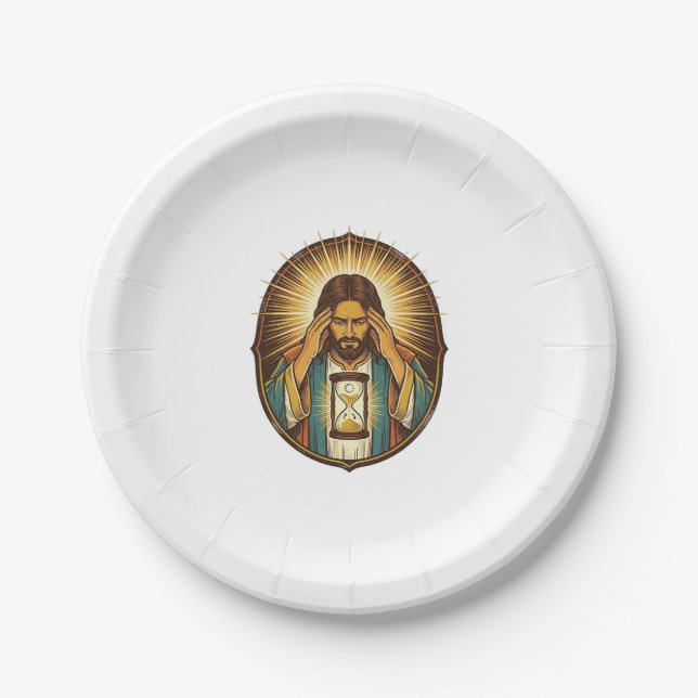 Impatient Jesus Loading Hourglass Slow Internet Te Paper Plate (Front)