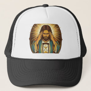 Impatient Jesus Loading Hourglass Slow Internet Te Trucker Hat