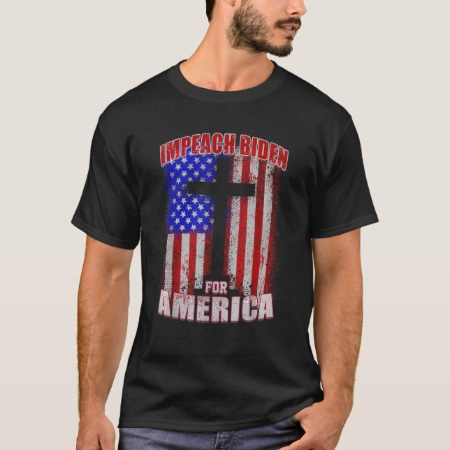 Impeach Joe Biden Impeach 46 Patriotic US Flag T-Shirt (Front)