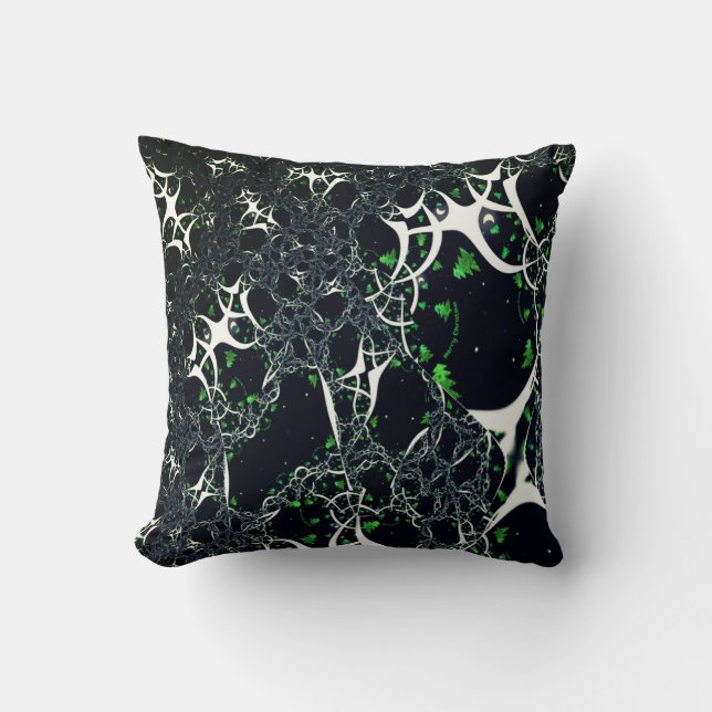 Imperfect white fractal on black space, knitted cushion (Front)