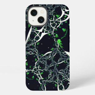 Imperfect white fractal on black space, knitted iPhone 13 case