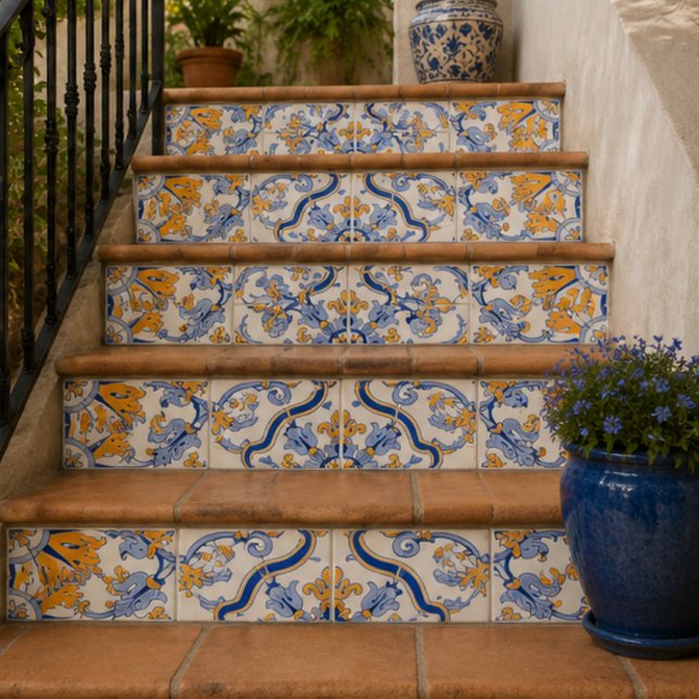 Imperial Blossom Hand Painted Blue and Gold Floral Tile (Creator Uploaded)